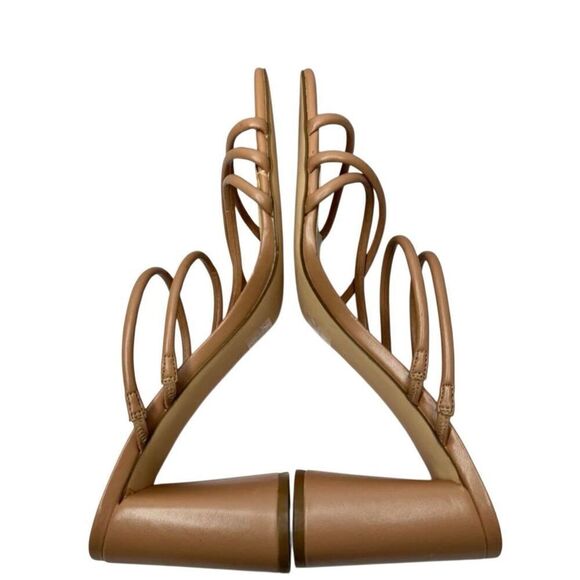 Nine West Sandals Womens Size 12 Tan Strappy Square Open Toe Block Heel - Picture 3 of 8
